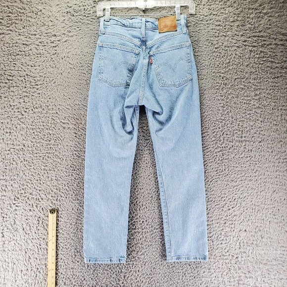 Levis Jeans Womens 24 Blue 501 Premium Big E Straight Ankle Stretch Denim - Picture 1 of 16
